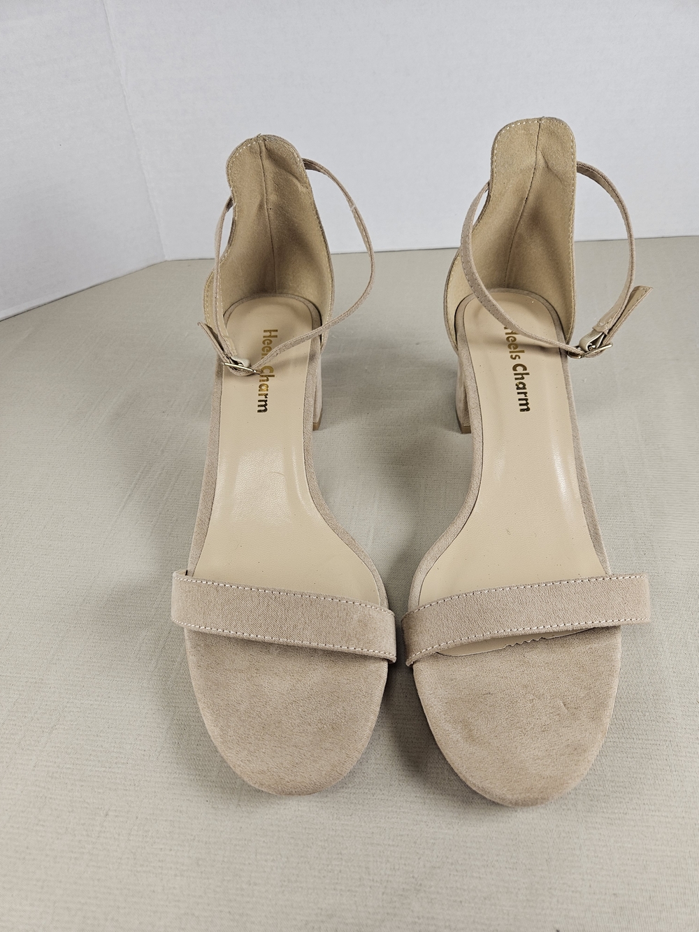 Women's Nude Suede Ankle-Strap Heels